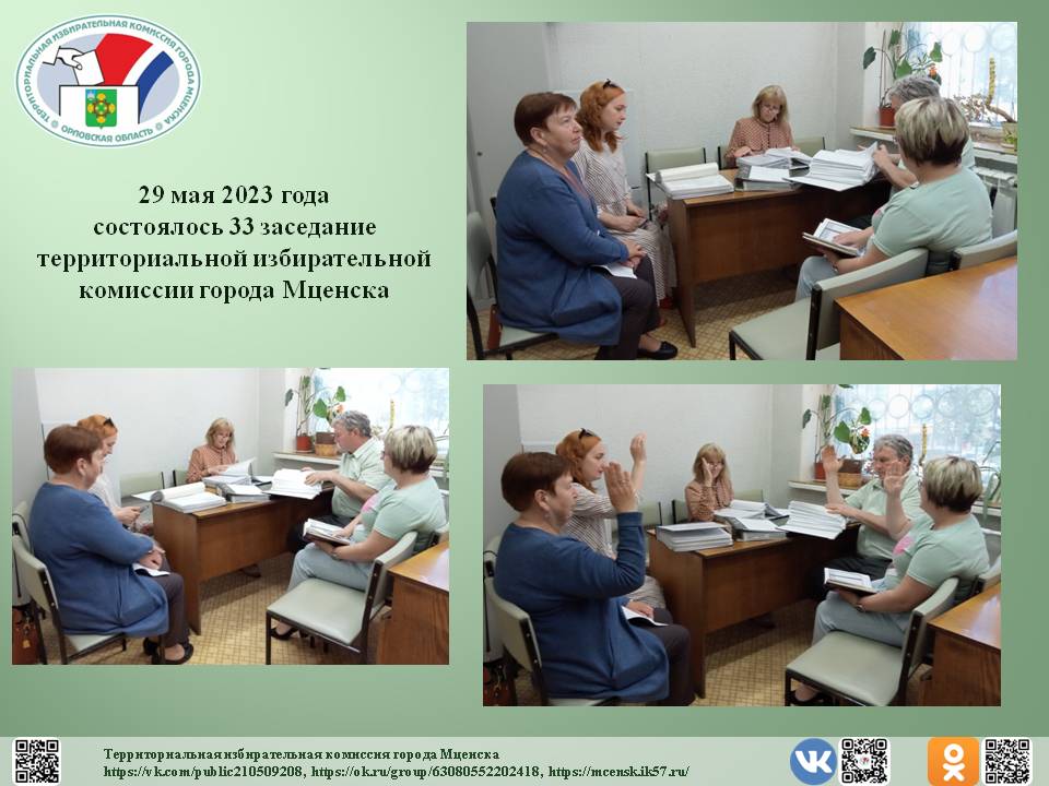33 заседание территориальной избирательной комиссии города Мценска
